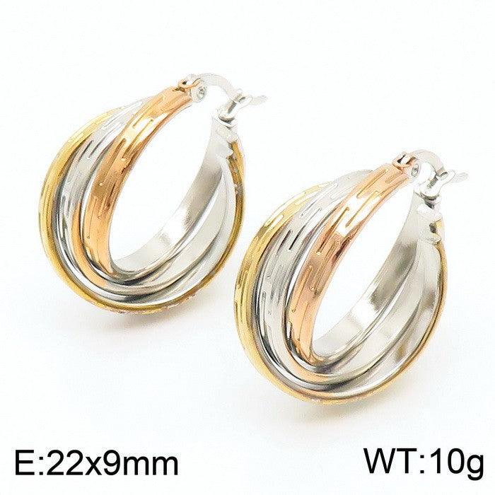 Stainless Steel Three Color Ring Hoop Earrings - kalen