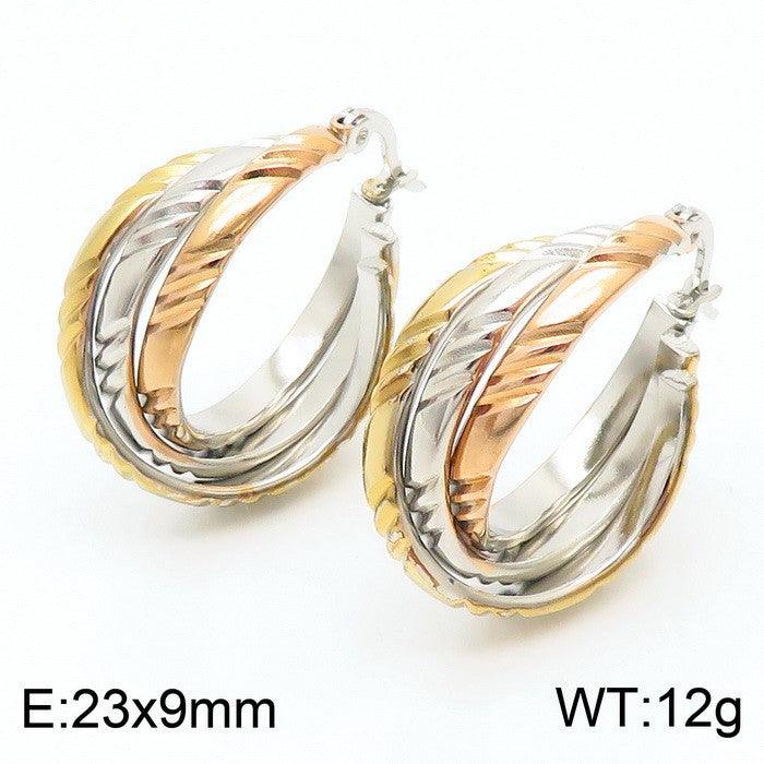 Stainless Steel Three Color Ring Hoop Earrings - kalen