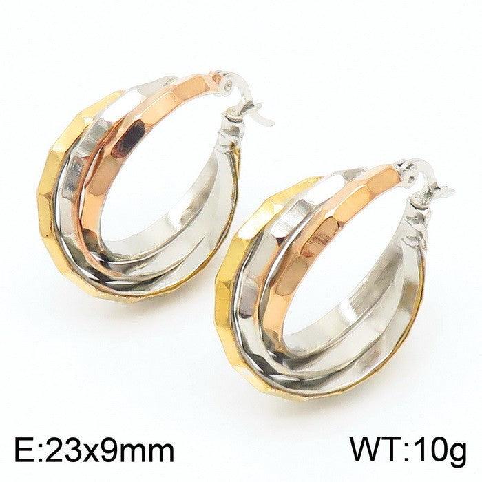 Stainless Steel Three Color Ring Hoop Earrings - kalen