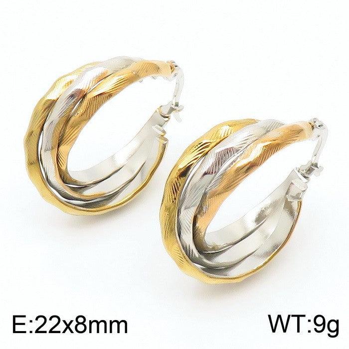 Stainless Steel Three Color Ring Hoop Earrings - kalen