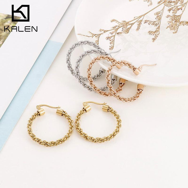 Stainless Steel Twist Circle Hoop Earrings - kalen