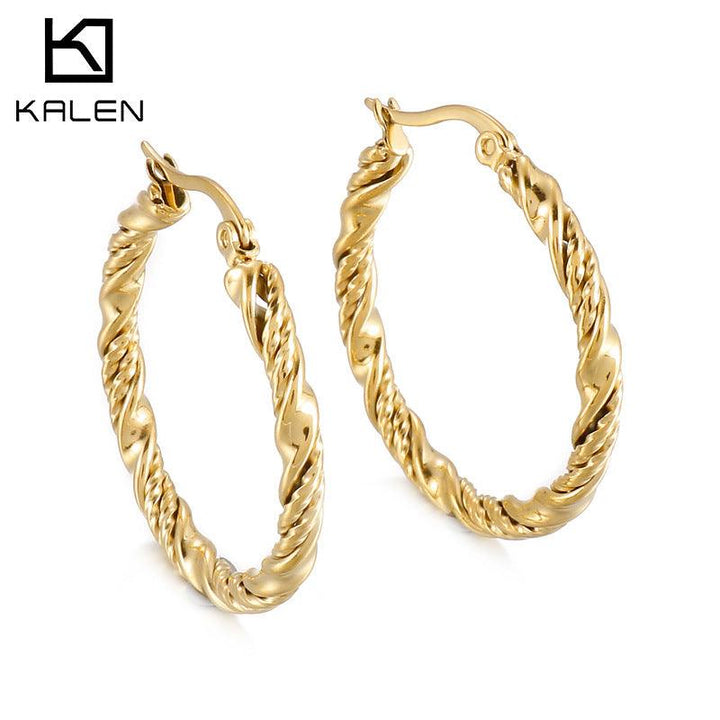 Stainless Steel Twist Circle Hoop Earrings - kalen