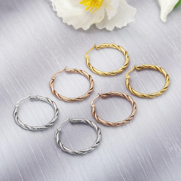 Stainless Steel Twist Circle Hoop Earrings - kalen