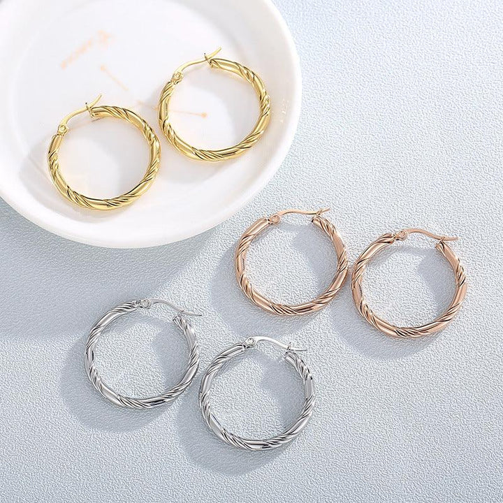 Stainless Steel Twist Circle Hoop Earrings - kalen