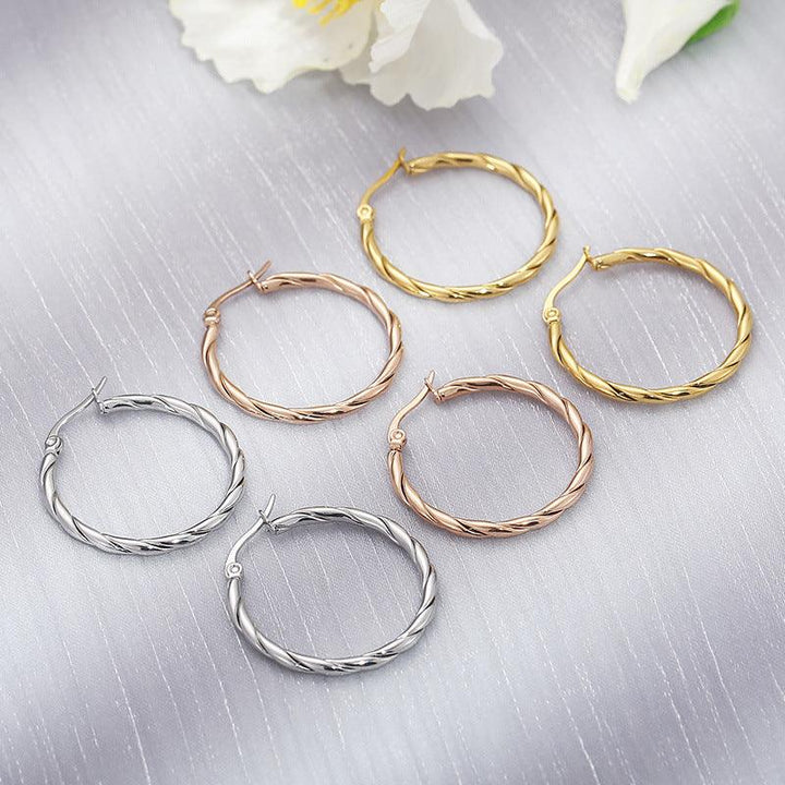 Stainless Steel Twist Circle Hoop Earrings - kalen