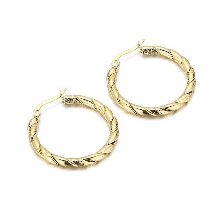 Stainless Steel Twist Circle Hoop Earrings - kalen