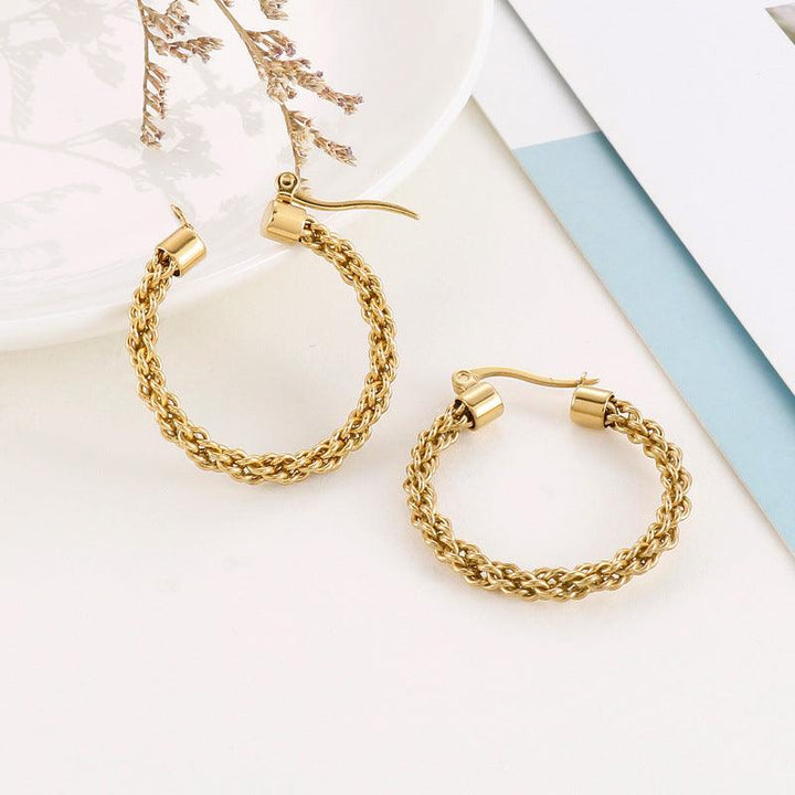 Stainless Steel Twist Circle Hoop Earrings - kalen