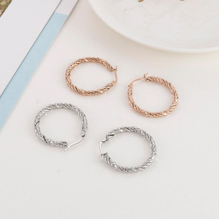 Stainless Steel Twist Circle Hoop Earrings - kalen