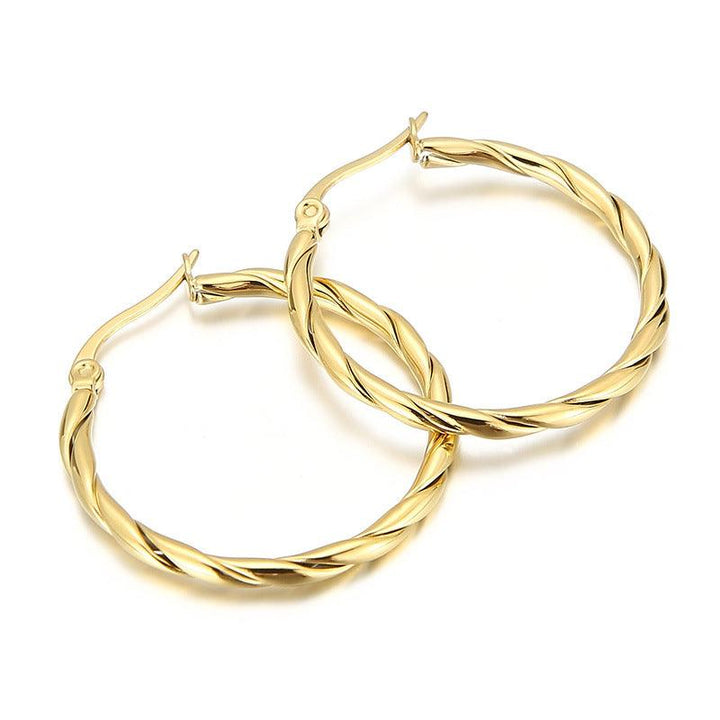 Stainless Steel Twist Circle Hoop Earrings - kalen