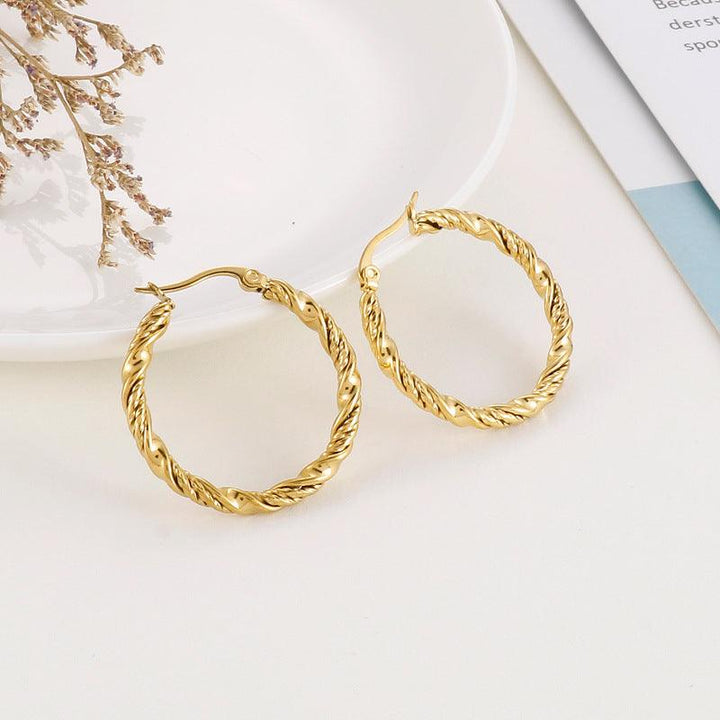 Stainless Steel Twist Circle Hoop Earrings - kalen