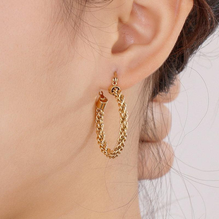 Stainless Steel Twist Circle Hoop Earrings - kalen