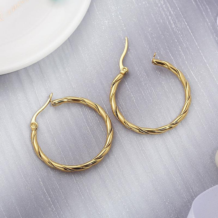 Stainless Steel Twist Circle Hoop Earrings - kalen