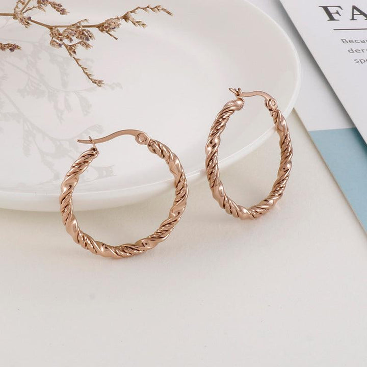 Stainless Steel Twist Circle Hoop Earrings - kalen