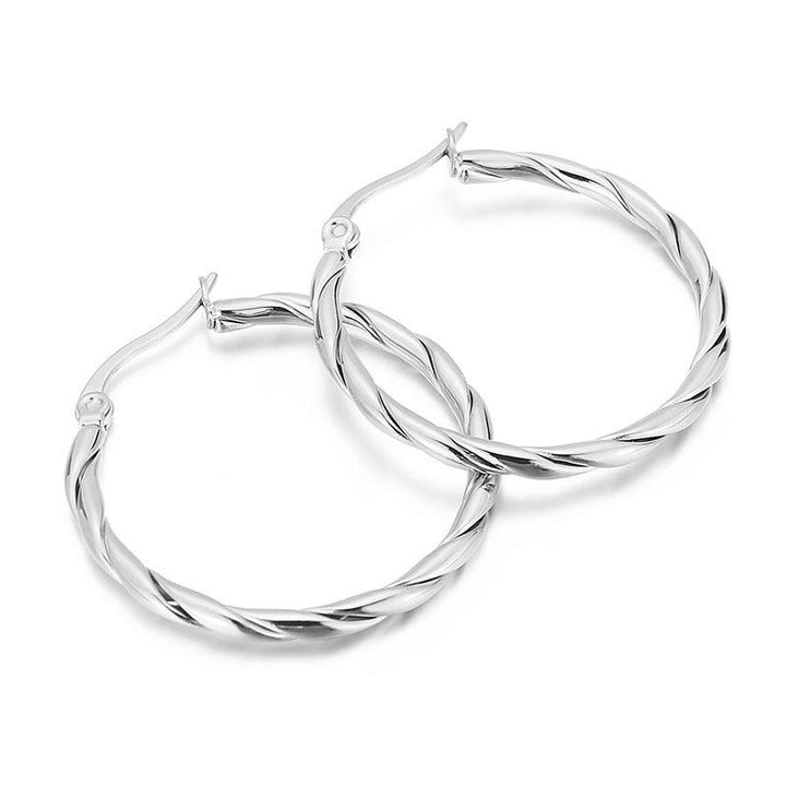 Stainless Steel Twist Circle Hoop Earrings - kalen