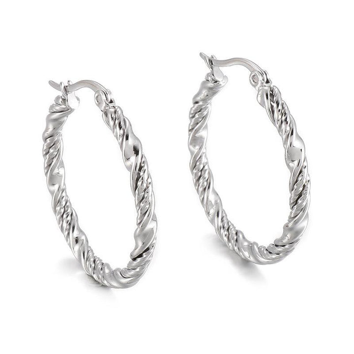 Stainless Steel Twist Circle Hoop Earrings - kalen