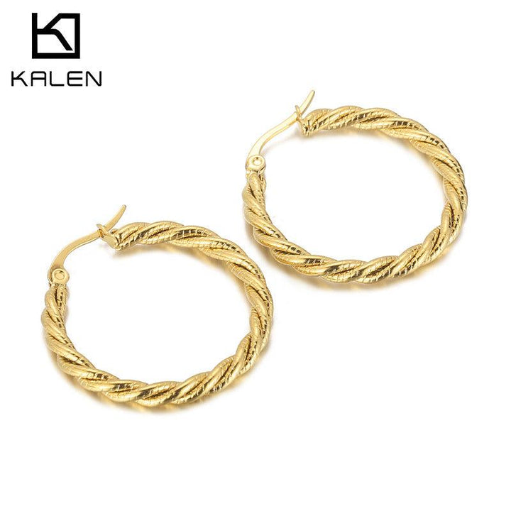 Stainless Steel Twist Hoop Earrings - kalen