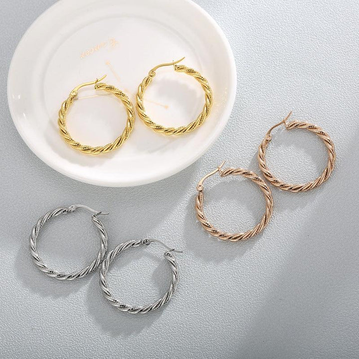 Stainless Steel Twist Hoop Earrings - kalen