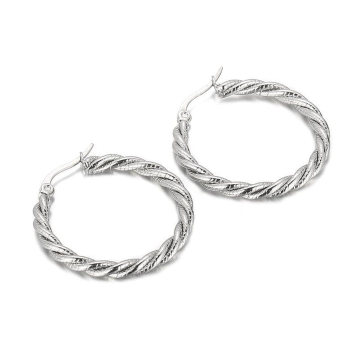 Stainless Steel Twist Hoop Earrings - kalen