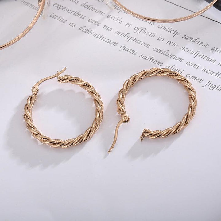 Stainless Steel Twist Hoop Earrings - kalen