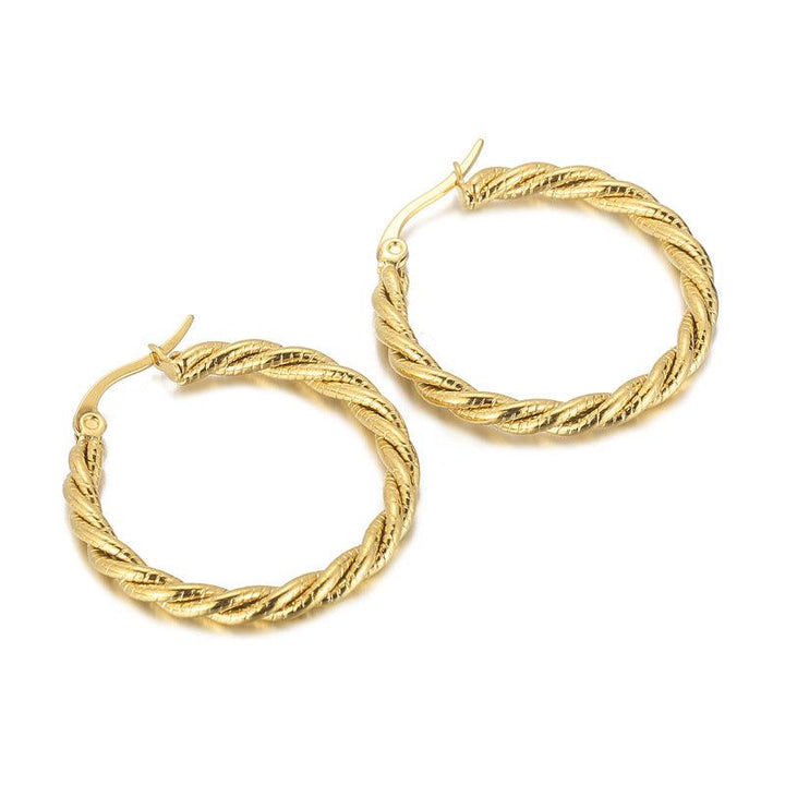 Stainless Steel Twist Hoop Earrings - kalen