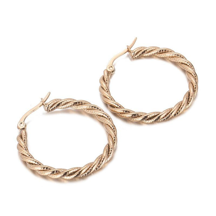 Stainless Steel Twist Hoop Earrings - kalen