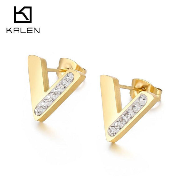 Stainless Steel V-Shaped Stub Earrings - kalen