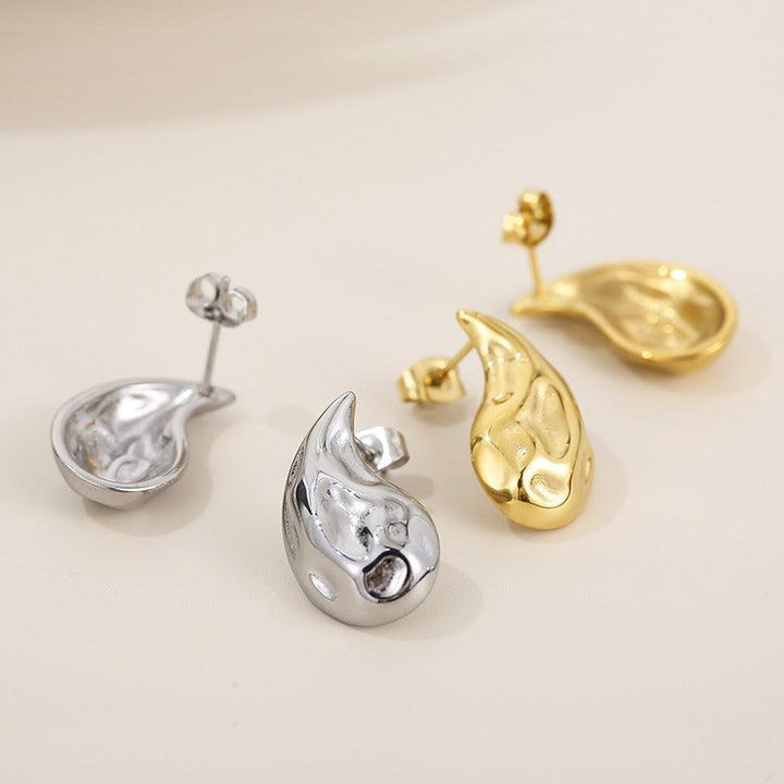 Stainless Steel Waterdrop Hollow Chunky Hammer Enamel Stud Earrings For Women - kalen