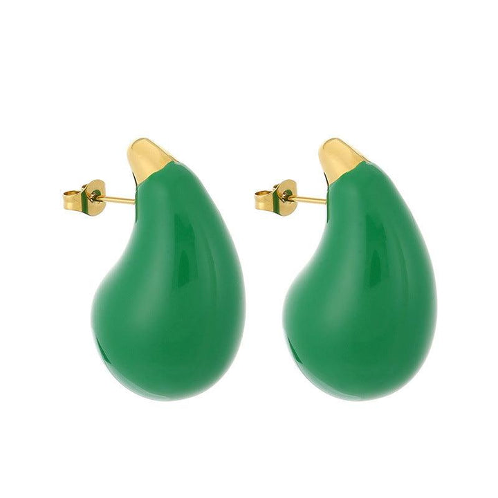 Stainless Steel Waterdrop Hollow Chunky Hammer Enamel Stud Earrings For Women - kalen