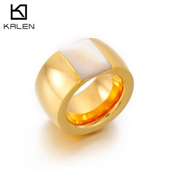 Stainless Steel White Shell Rings for Women Braided Thick Signet Chunky Rectangle Ring Stacking Band Jewelry Statement Ring.