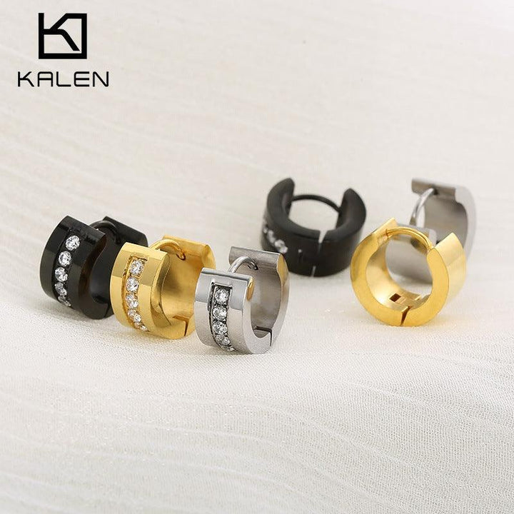 Stainless Steel Zircon C-Shape Hoop Earrings - kalen