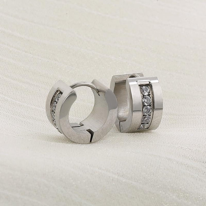 Stainless Steel Zircon C-Shape Hoop Earrings - kalen