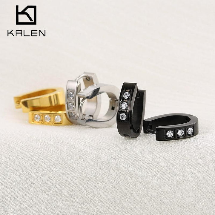 Stainless Steel Zircon C-Shaped Hoop Earrings - kalen