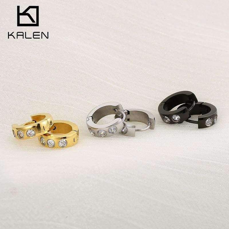 Stainless Steel Zircon C-Shaped Hoop Earrings - kalen