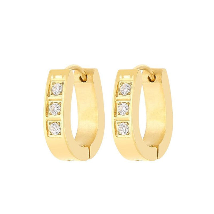 Stainless Steel Zircon C-Shaped Hoop Earrings - kalen