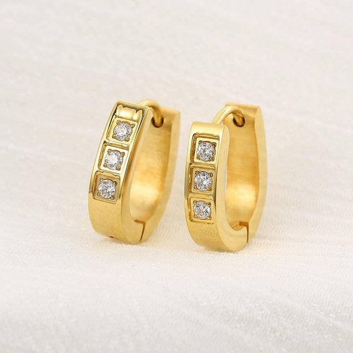 Stainless Steel Zircon C-Shaped Hoop Earrings - kalen