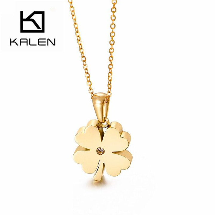 KALEN Fashion 3 Colors Stainless Steel Zircon Chain Necklaces For Women Luckly Four-Leaf Clover Mujer Collares Wedding Jewelry.