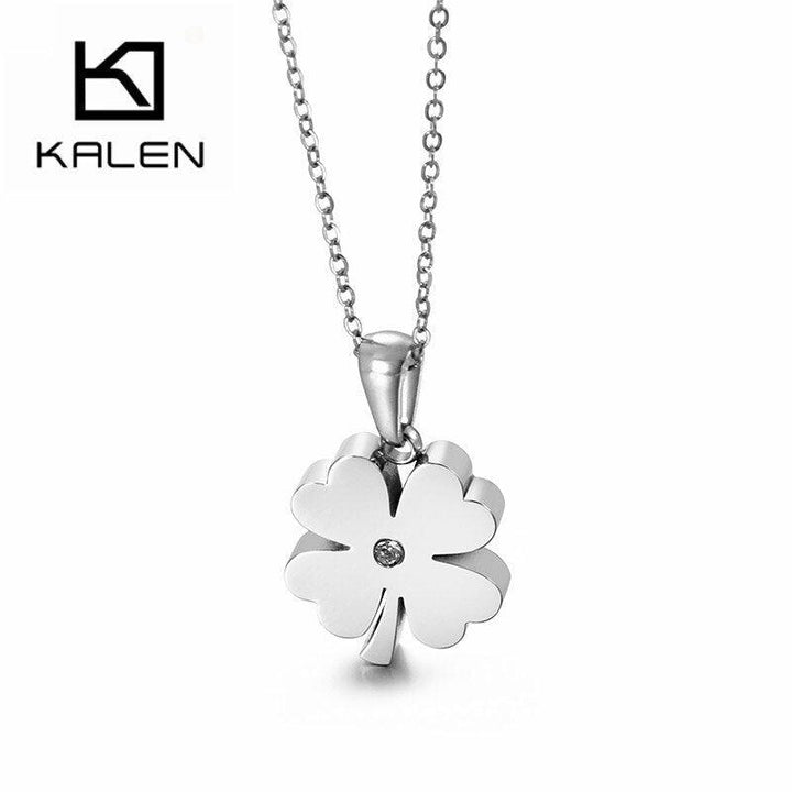 KALEN Fashion 3 Colors Stainless Steel Zircon Chain Necklaces For Women Luckly Four-Leaf Clover Mujer Collares Wedding Jewelry.