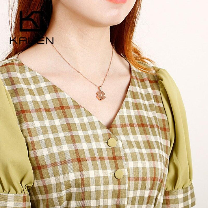 KALEN Fashion 3 Colors Stainless Steel Zircon Chain Necklaces For Women Luckly Four-Leaf Clover Mujer Collares Wedding Jewelry.