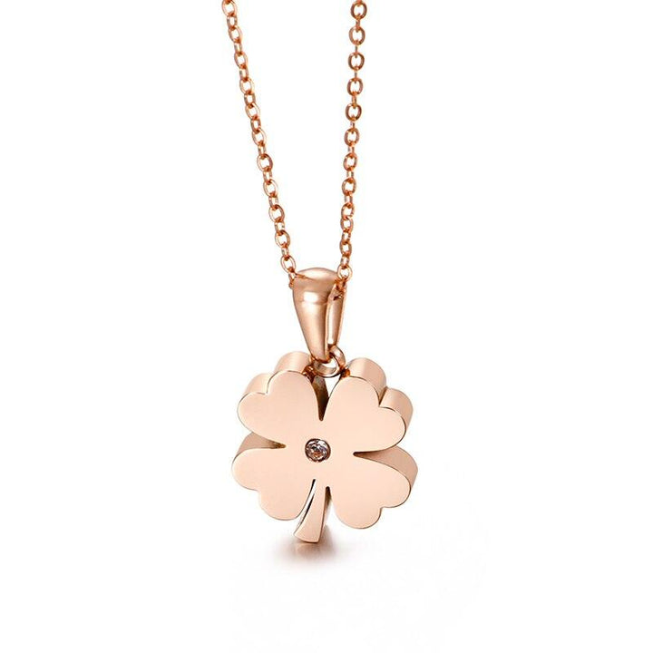 KALEN Fashion 3 Colors Stainless Steel Zircon Chain Necklaces For Women Luckly Four-Leaf Clover Mujer Collares Wedding Jewelry.