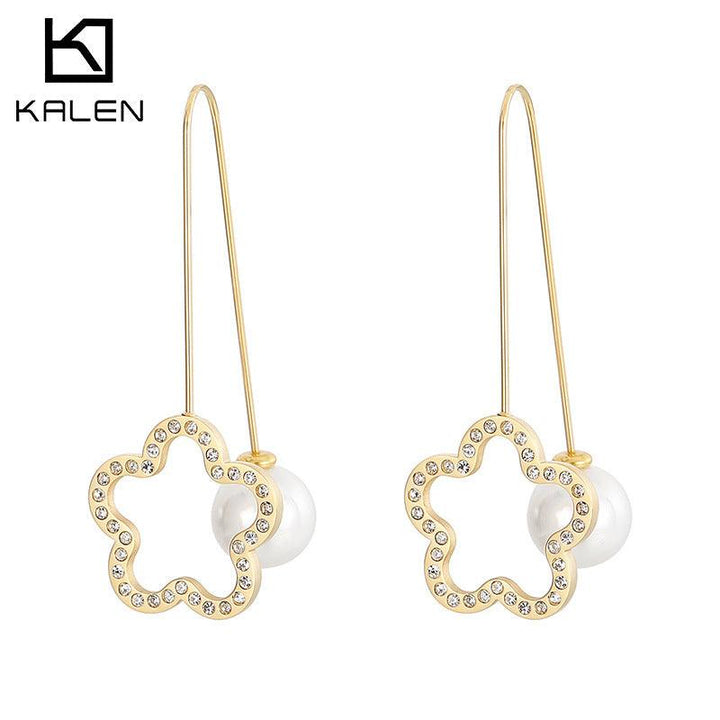 Stainless Steel Zircon Geometry Start Drop Earrings - kalen