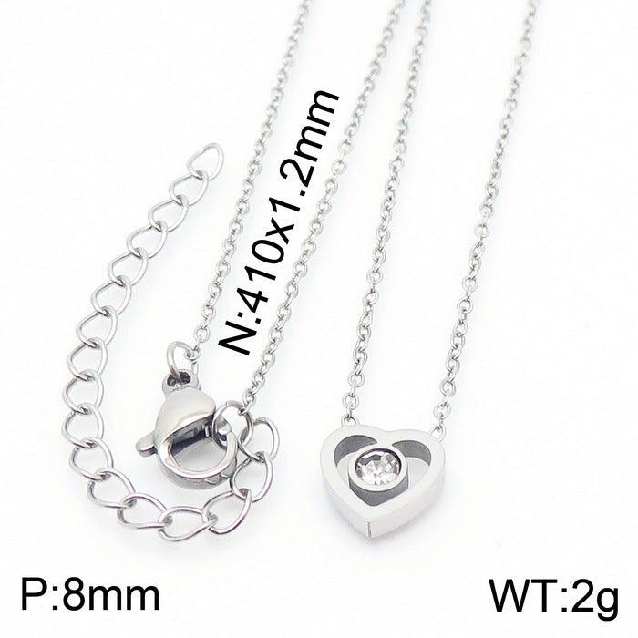 Stainless Steel Zircon Heart Stud Earrings Heart Charm Pendant Necklace Bracelet Set - kalen