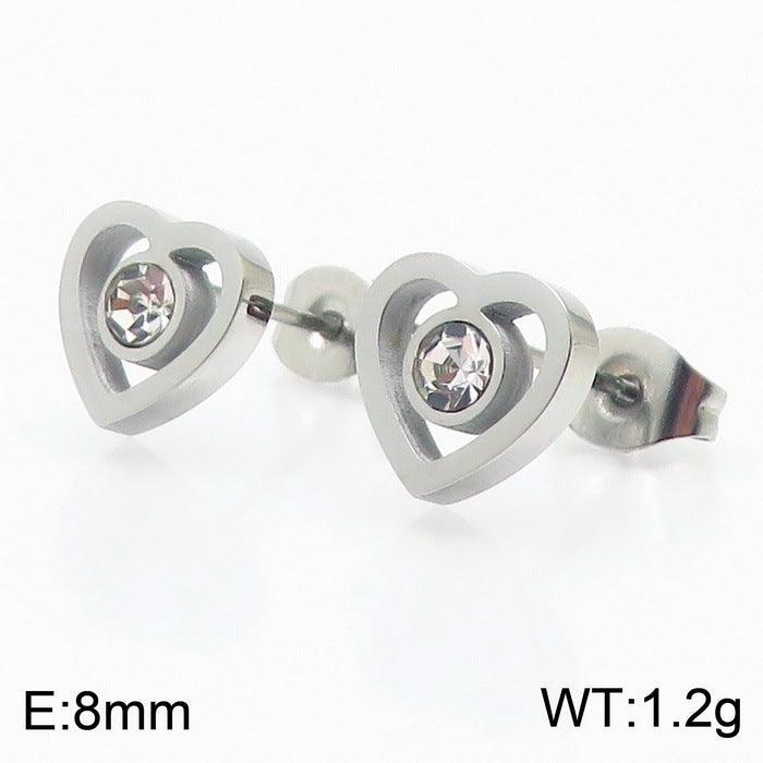 Stainless Steel Zircon Heart Stud Earrings Heart Charm Pendant Necklace Bracelet Set - kalen