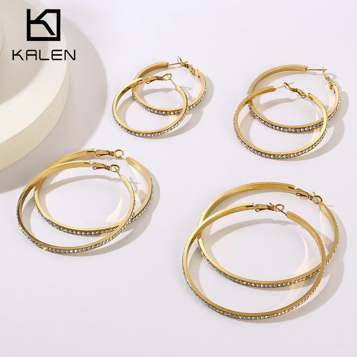 Stainless Steel Zircon Hoop Earrings - kalen