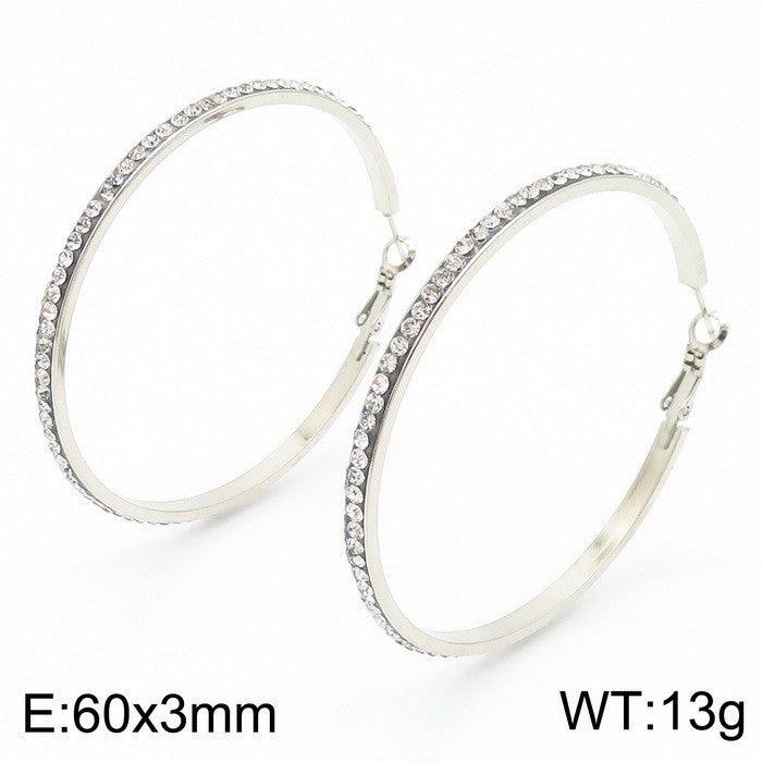 Stainless Steel Zircon Hoop Earrings - kalen