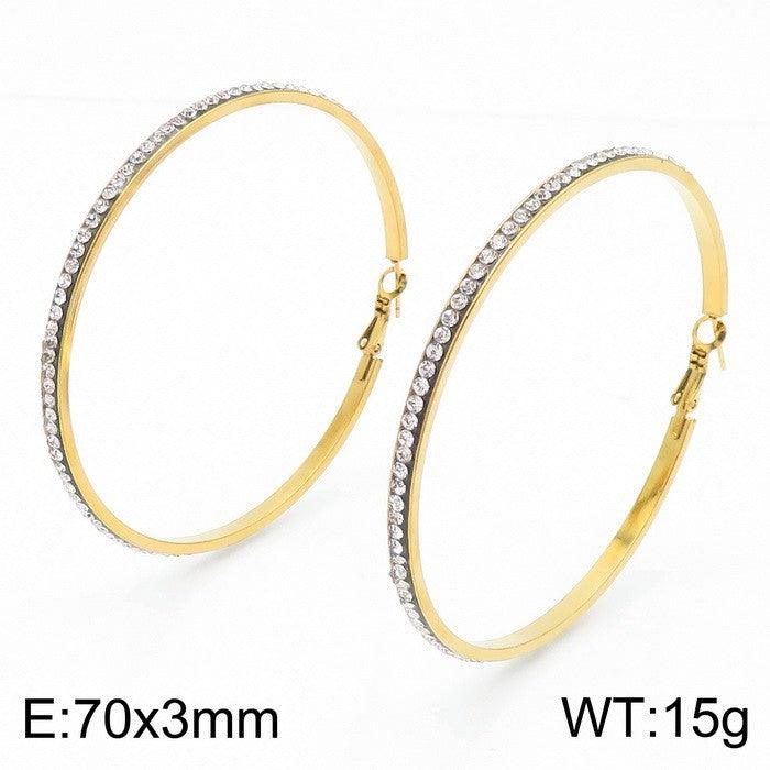 Stainless Steel Zircon Hoop Earrings - kalen