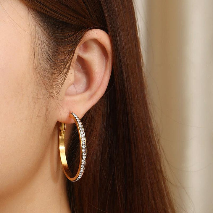 Stainless Steel Zircon Hoop Earrings - kalen