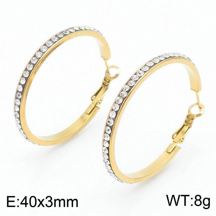 Stainless Steel Zircon Hoop Earrings - kalen