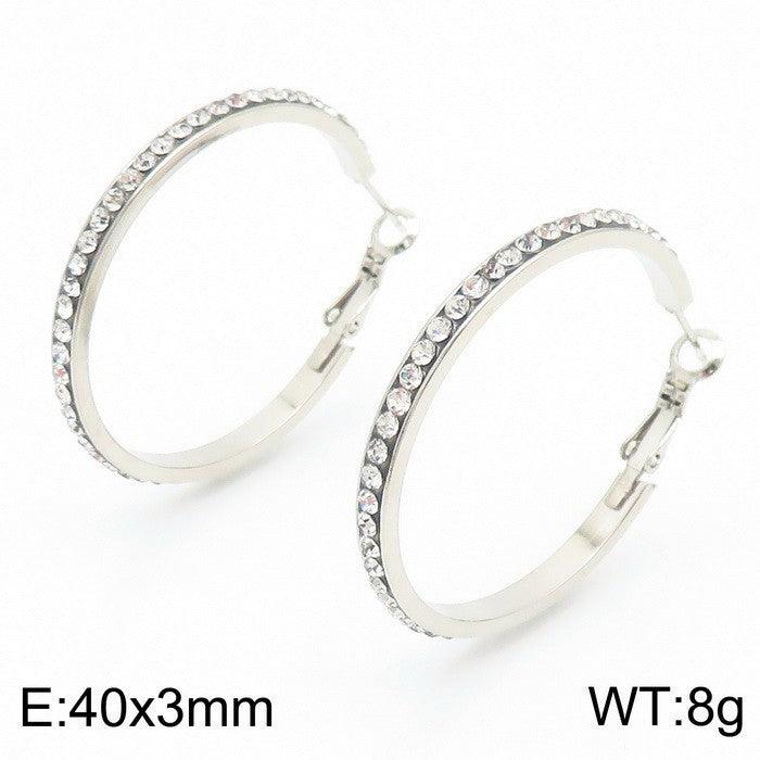 Stainless Steel Zircon Hoop Earrings - kalen