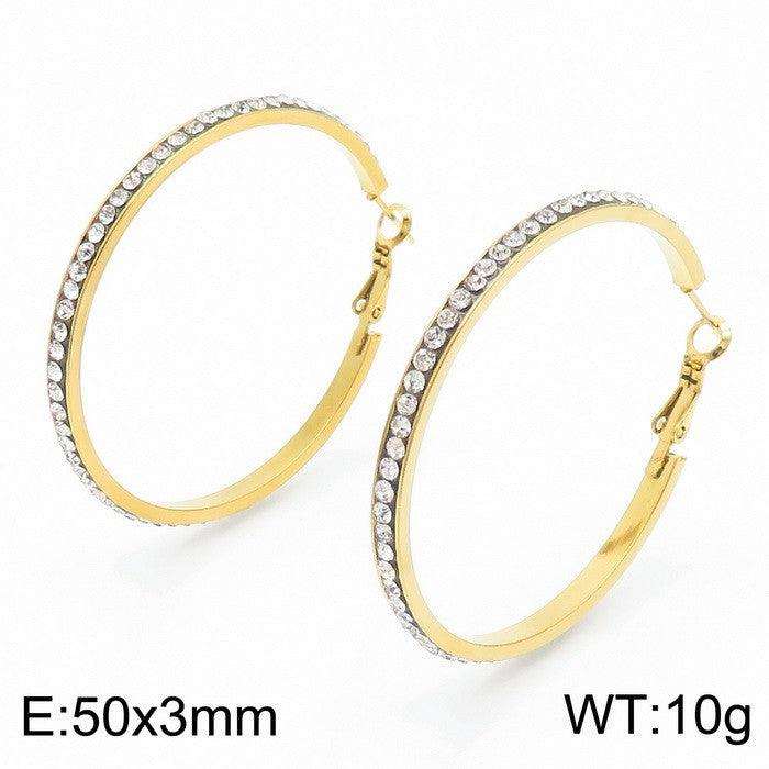 Stainless Steel Zircon Hoop Earrings - kalen