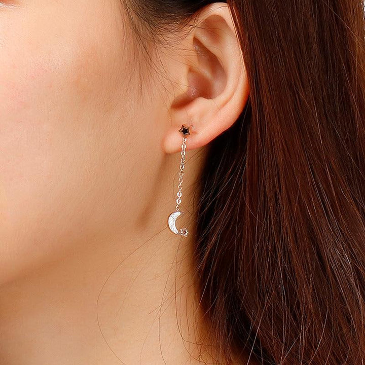 Stainless Steel ZIrcon Moon Drop Earrings - kalen